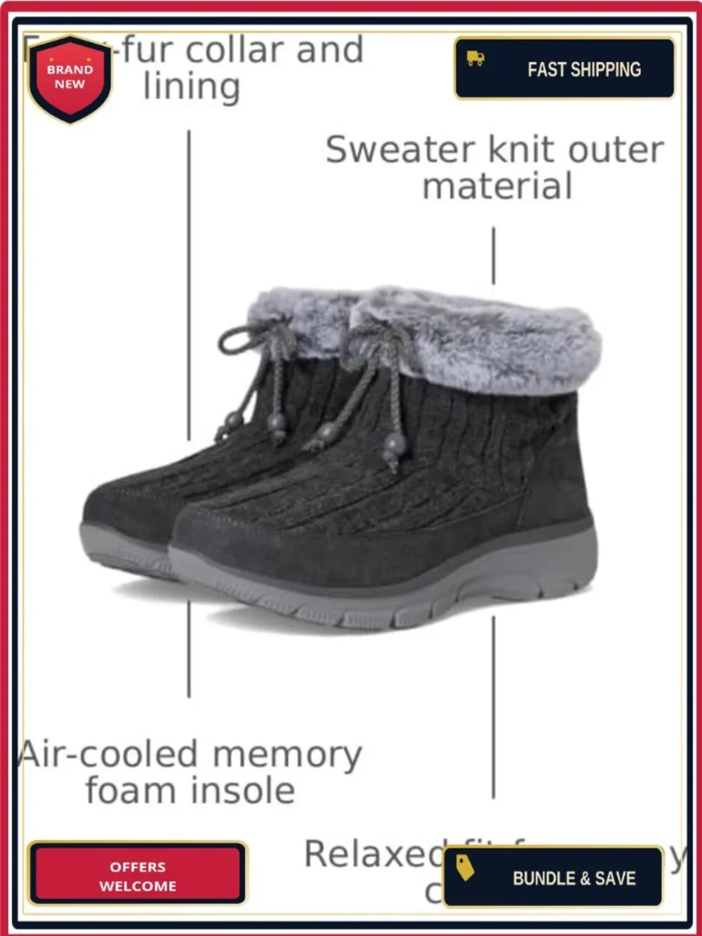 Skechers Easy Going Fall Ice Angel Ankle Boots Faux Fur Memory Foam Pull-On